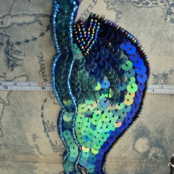 Hand Emnroiderd Fish Sequence Vibrant  Blue and Green Applique  Patch - Picture 7 of 8